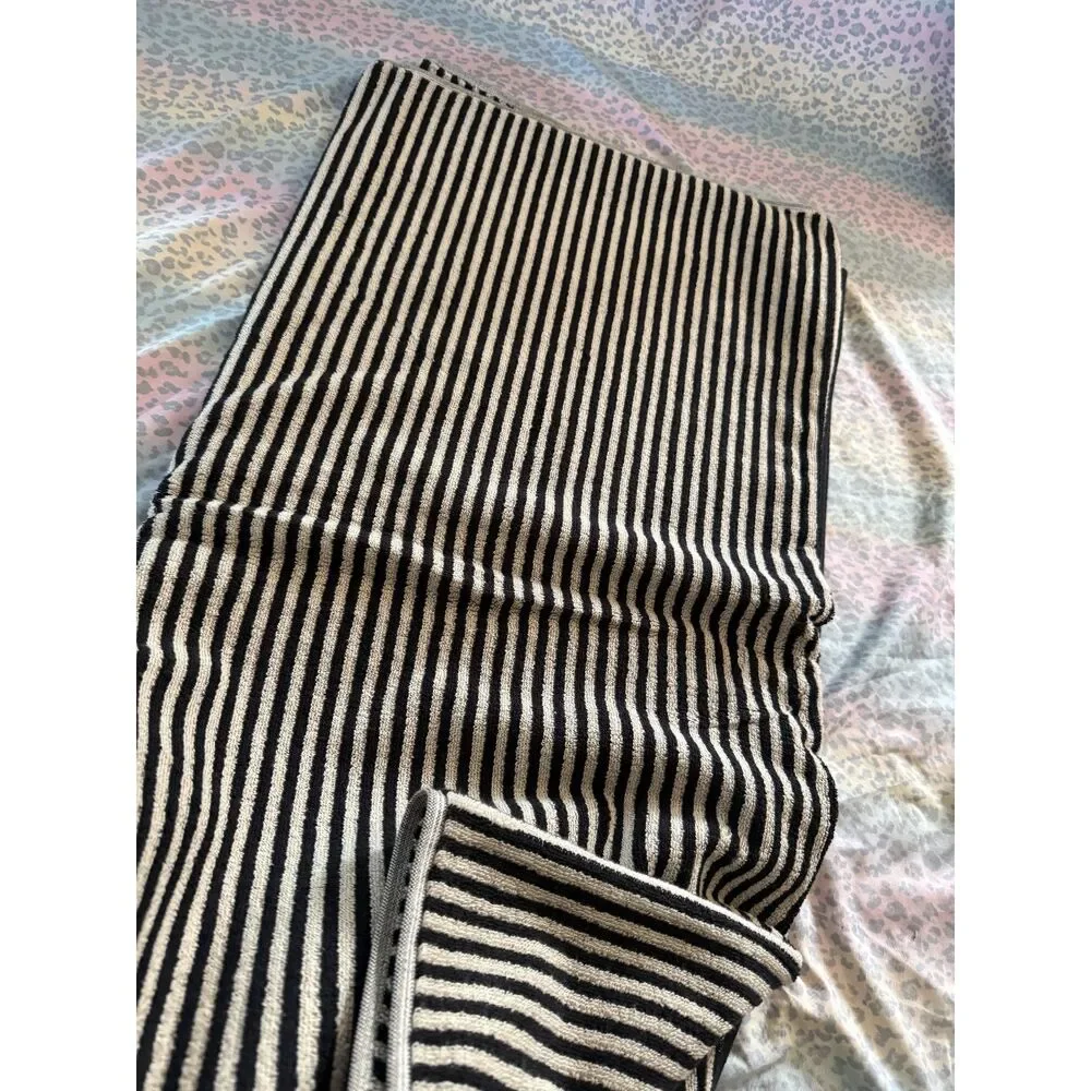 Rachel Zoe Black Cream Striped 100% Cotton Bath Sheet 34x64 NWT